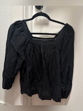 Madewell Black Square-Neck Pintuck Peasant Blouse